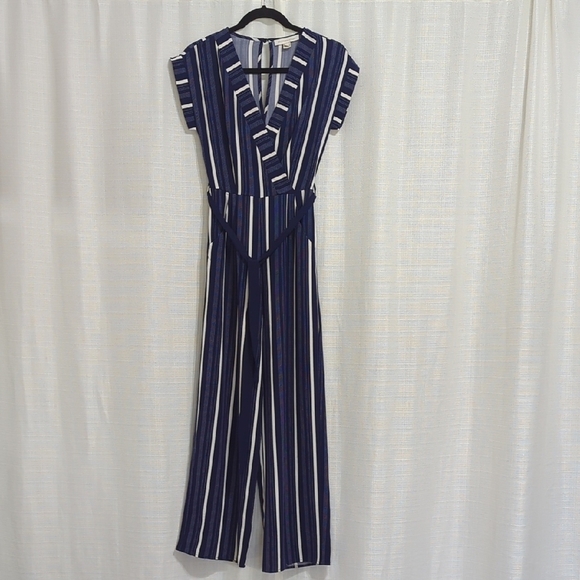 Monteau Pants - Monteau - Striped Navy Jumpsuit - Size XS